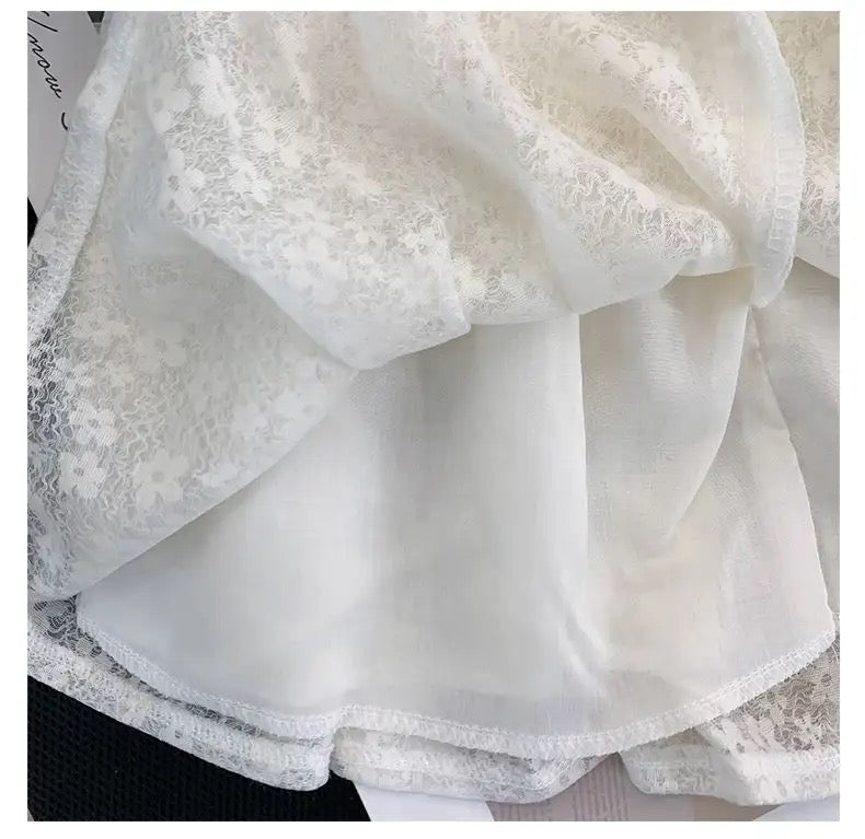 White Embroidered Net Frock