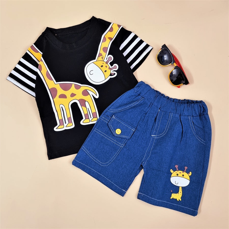 Giraffe T-Shirt & Denim Short Set