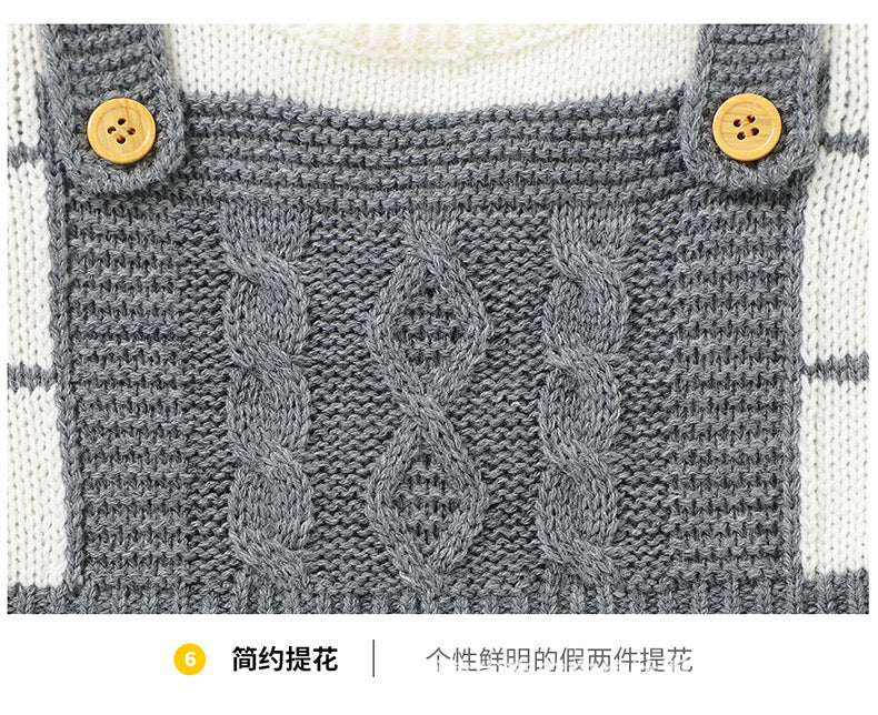 Grey Knitt dungaree Style Romper & Cap Set