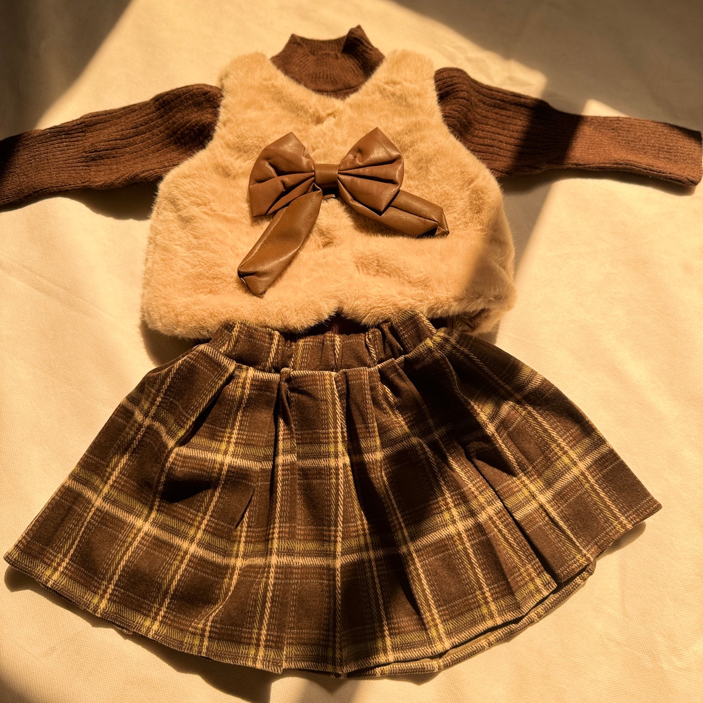 Korean Faux fur & Plaid skirt 4 Piece Set