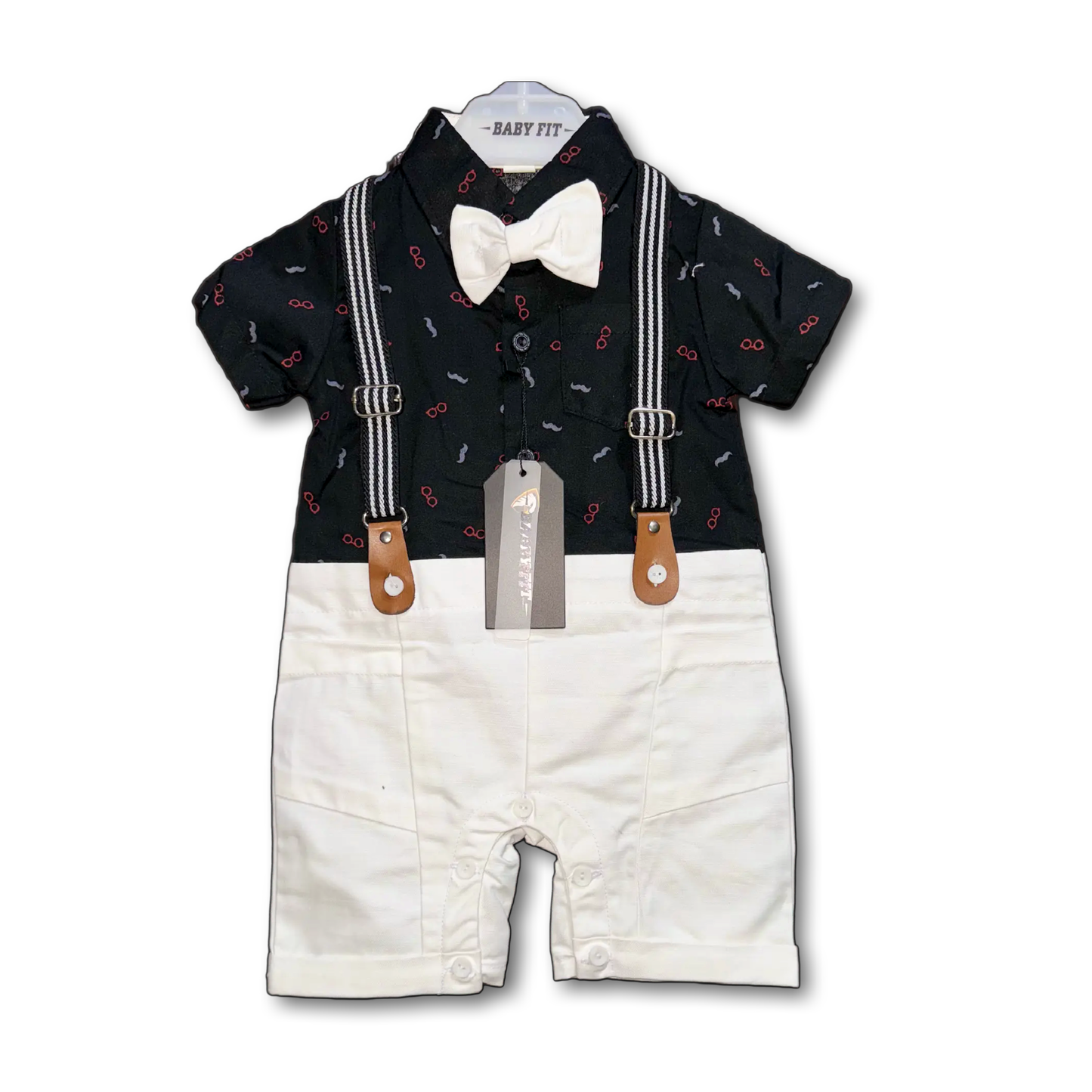 Mustache Black & White Bow Romper