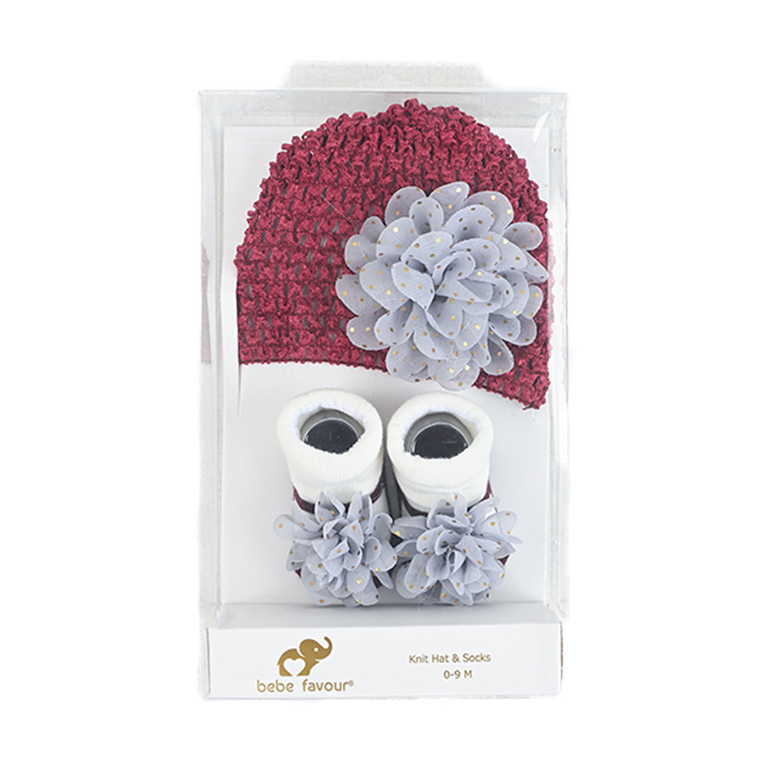 3D knitt cap and socks bootie set