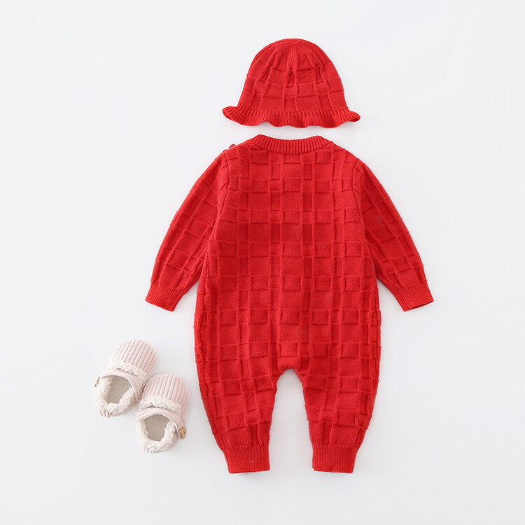 Blossom Red Knitt Onesie & Hat Set