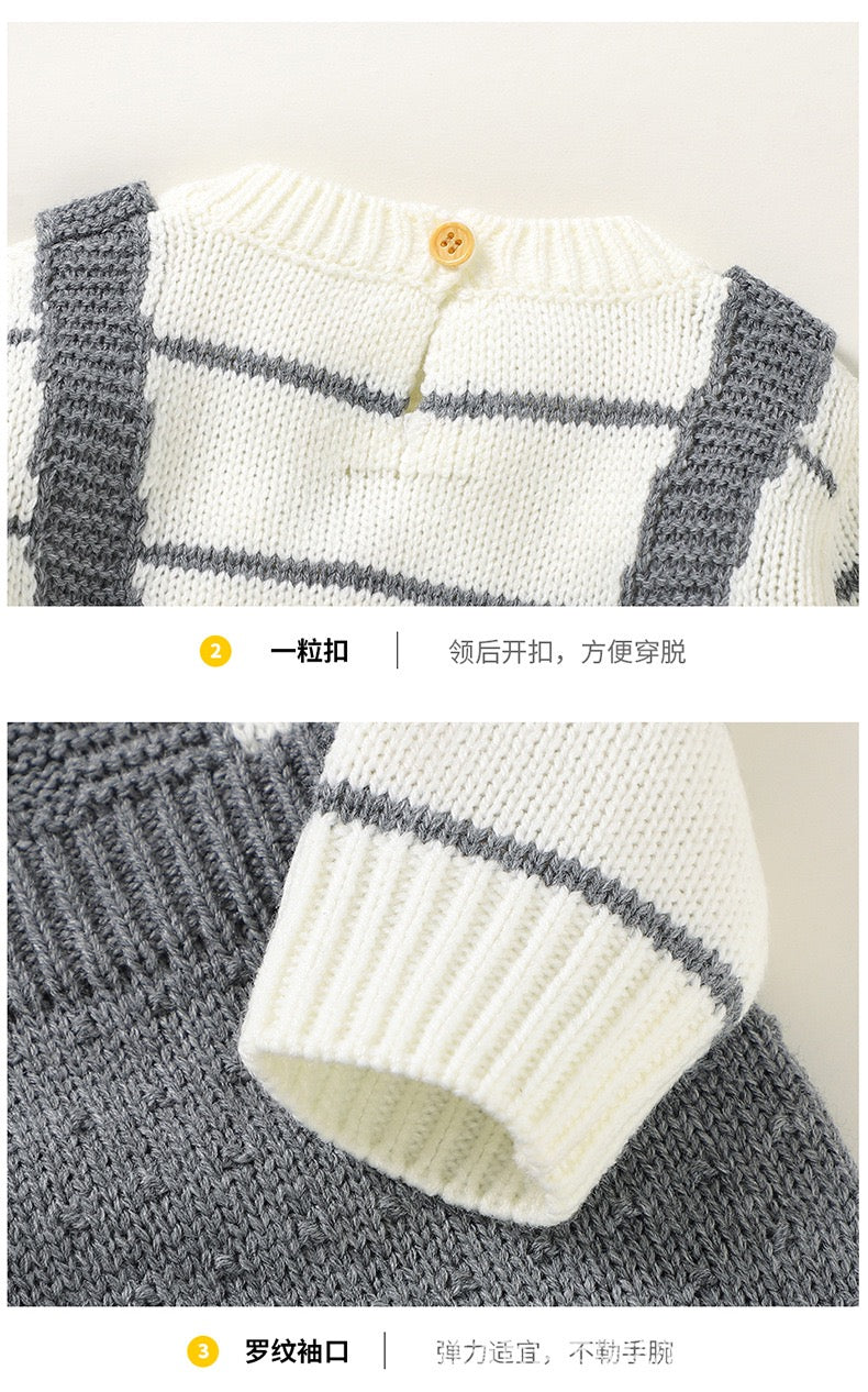 Grey Knitt dungaree Style Romper & Cap Set