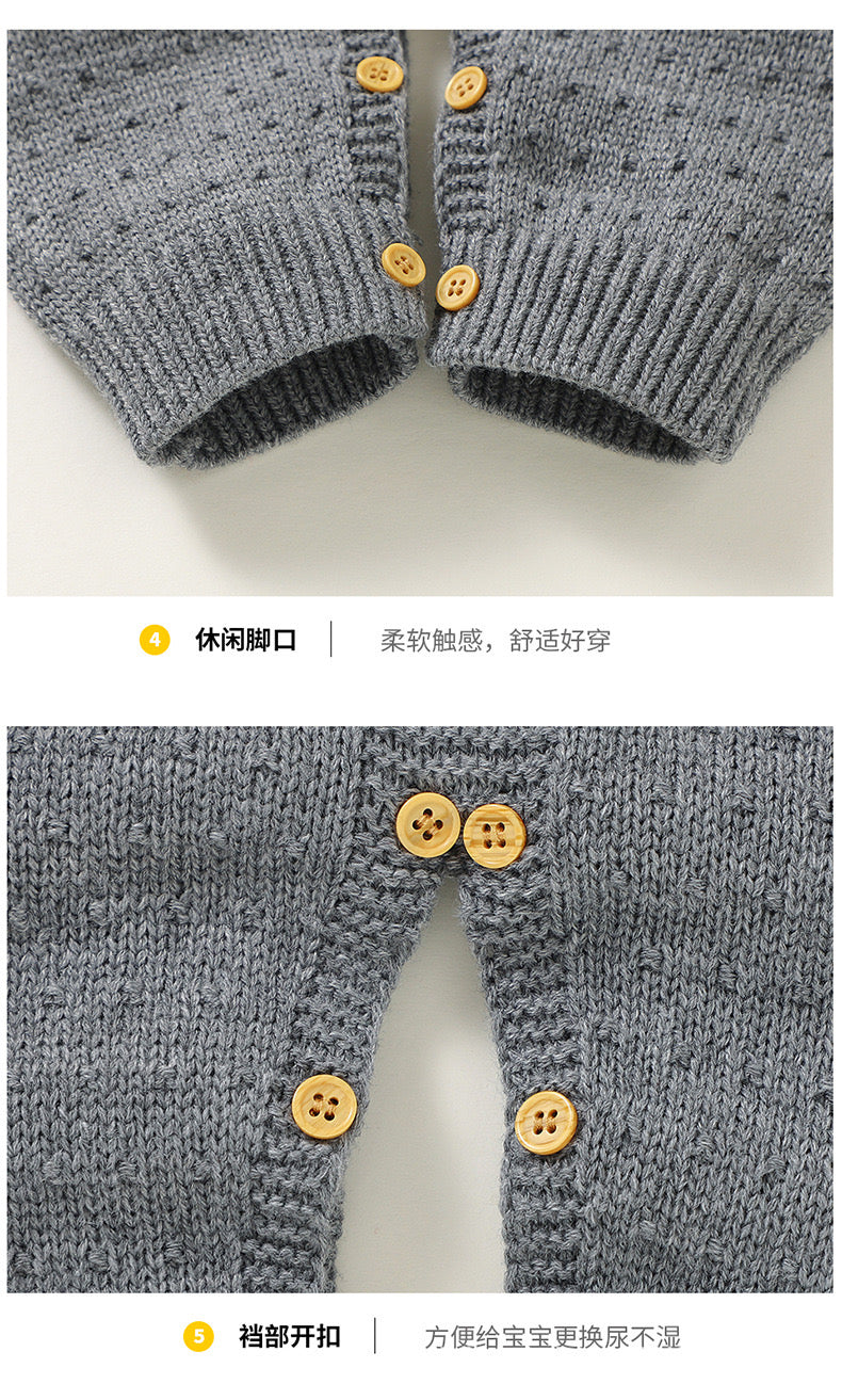 Grey Knitt dungaree Style Romper & Cap Set